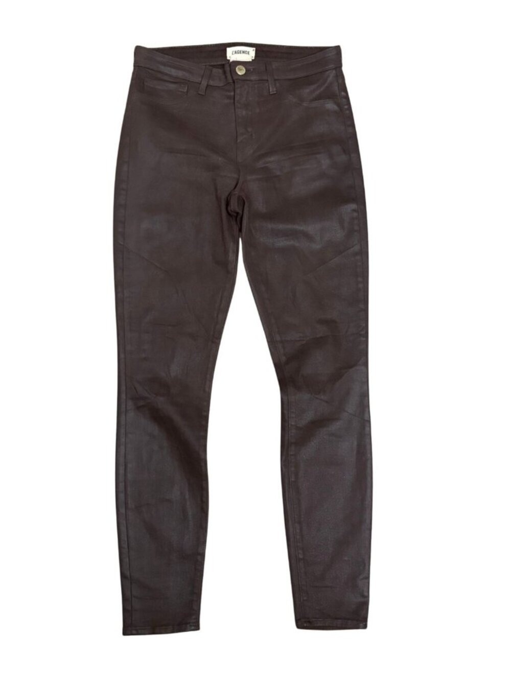 $500 L'AGENCE Faux Leather Skinny Jeans STRETCH Wax Luxury Denim Pants Womens 29